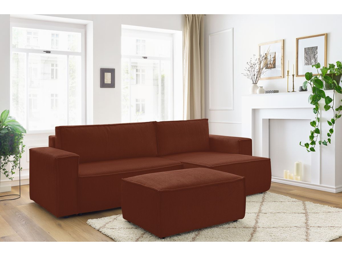 Canapé d'angle réversible convertible coffre NIHAD velours côtelé avec pouf