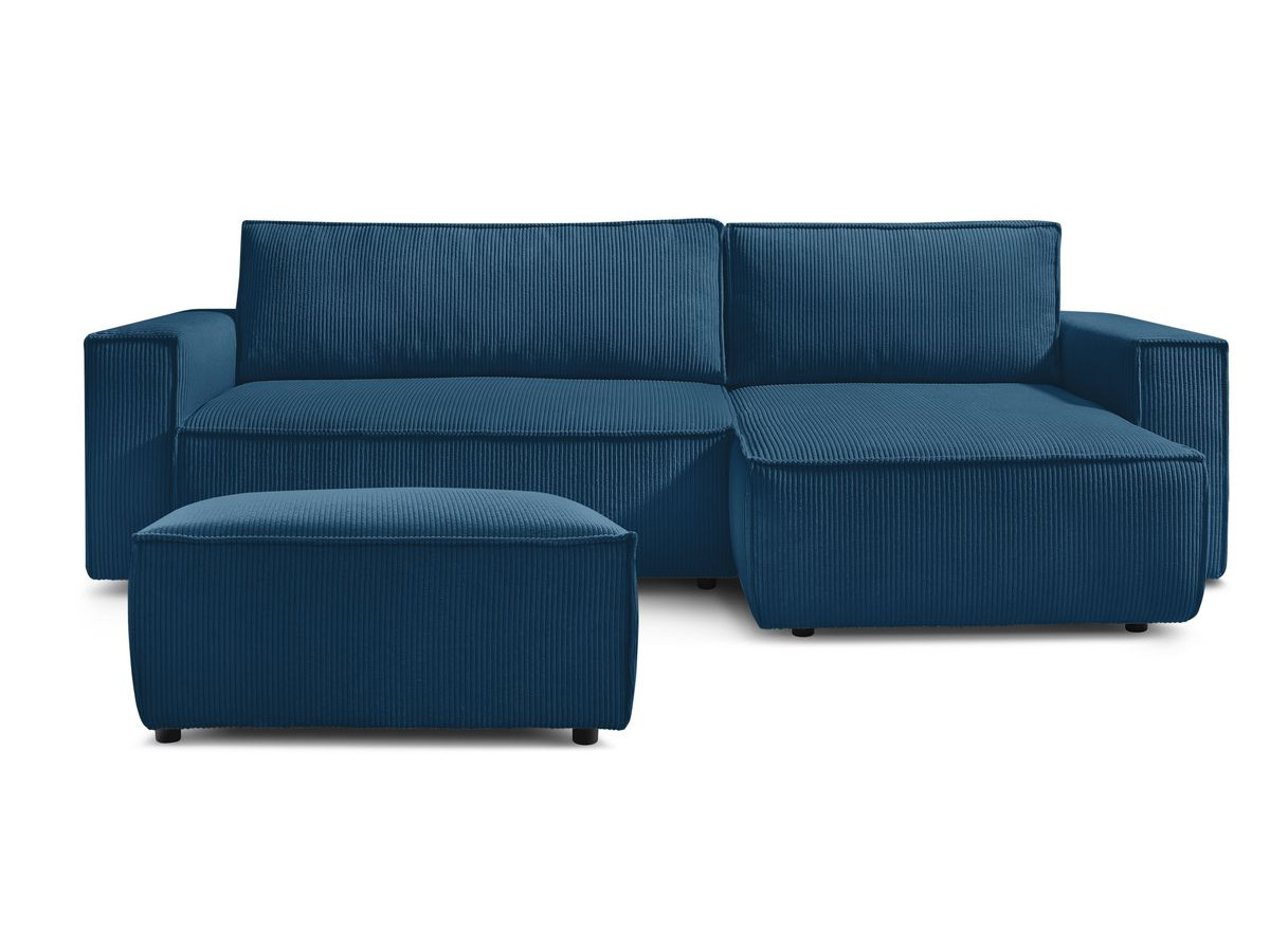 Canapé d'angle réversible convertible coffre NIHAD velours côtelé avec pouf