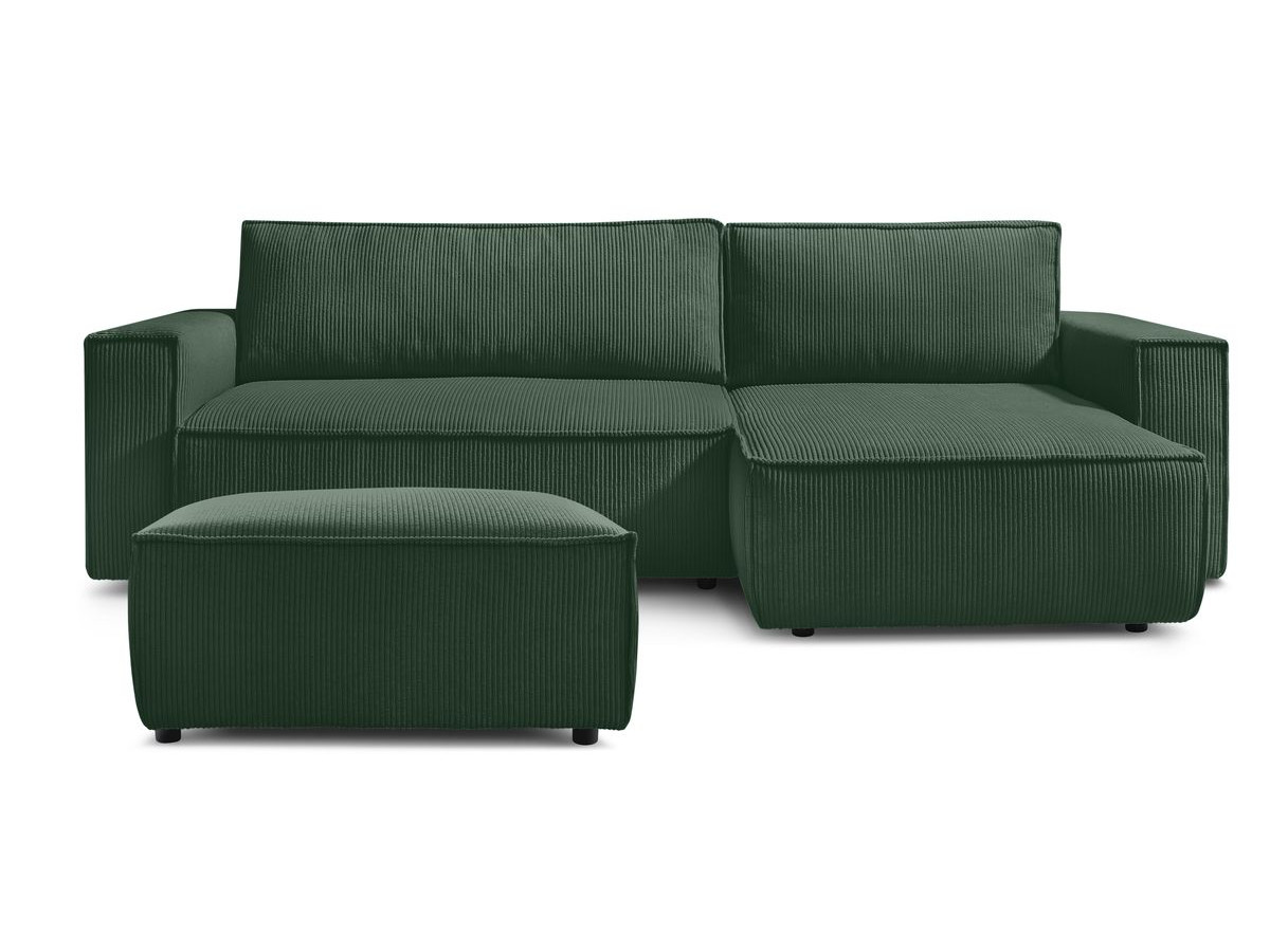 Canapé d'angle réversible convertible coffre NIHAD velours côtelé avec pouf