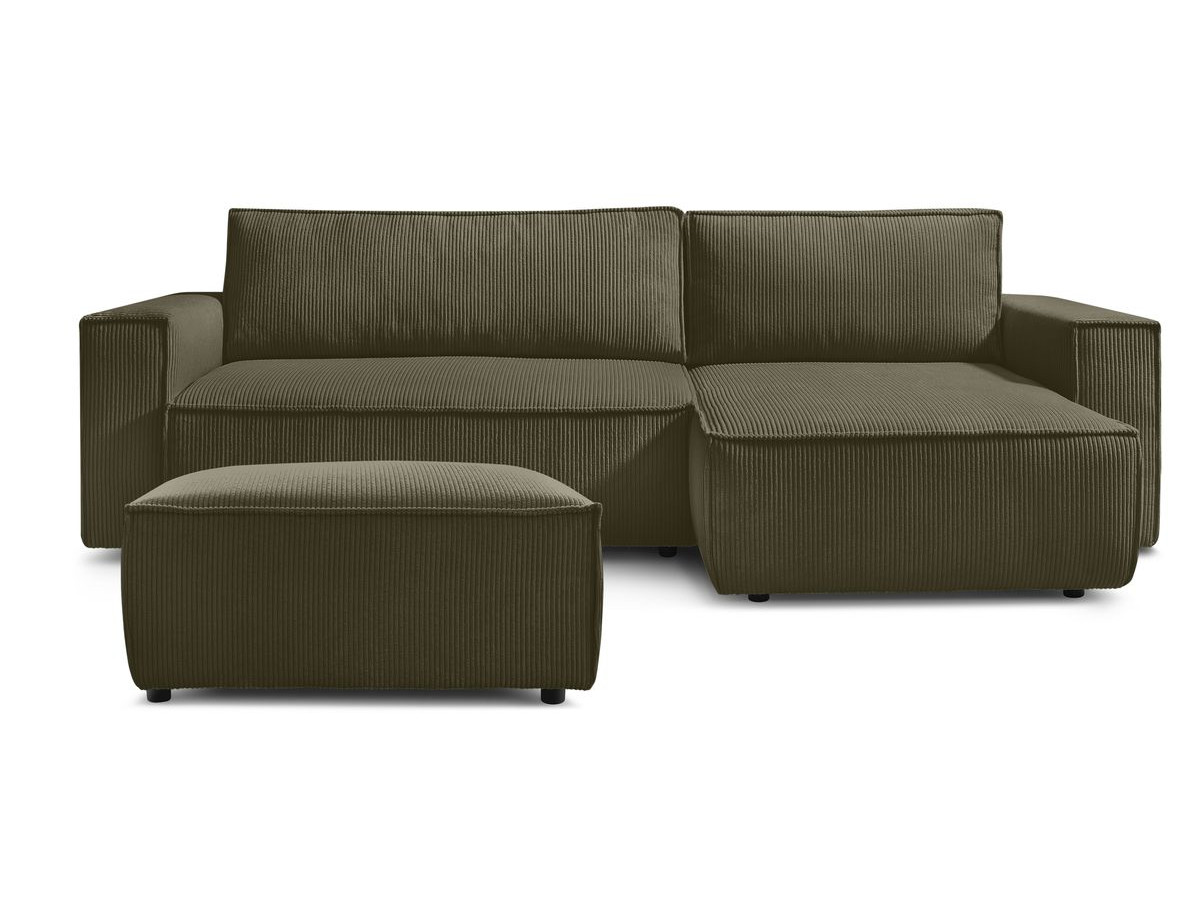Canapé d'angle réversible convertible coffre NIHAD velours côtelé avec pouf