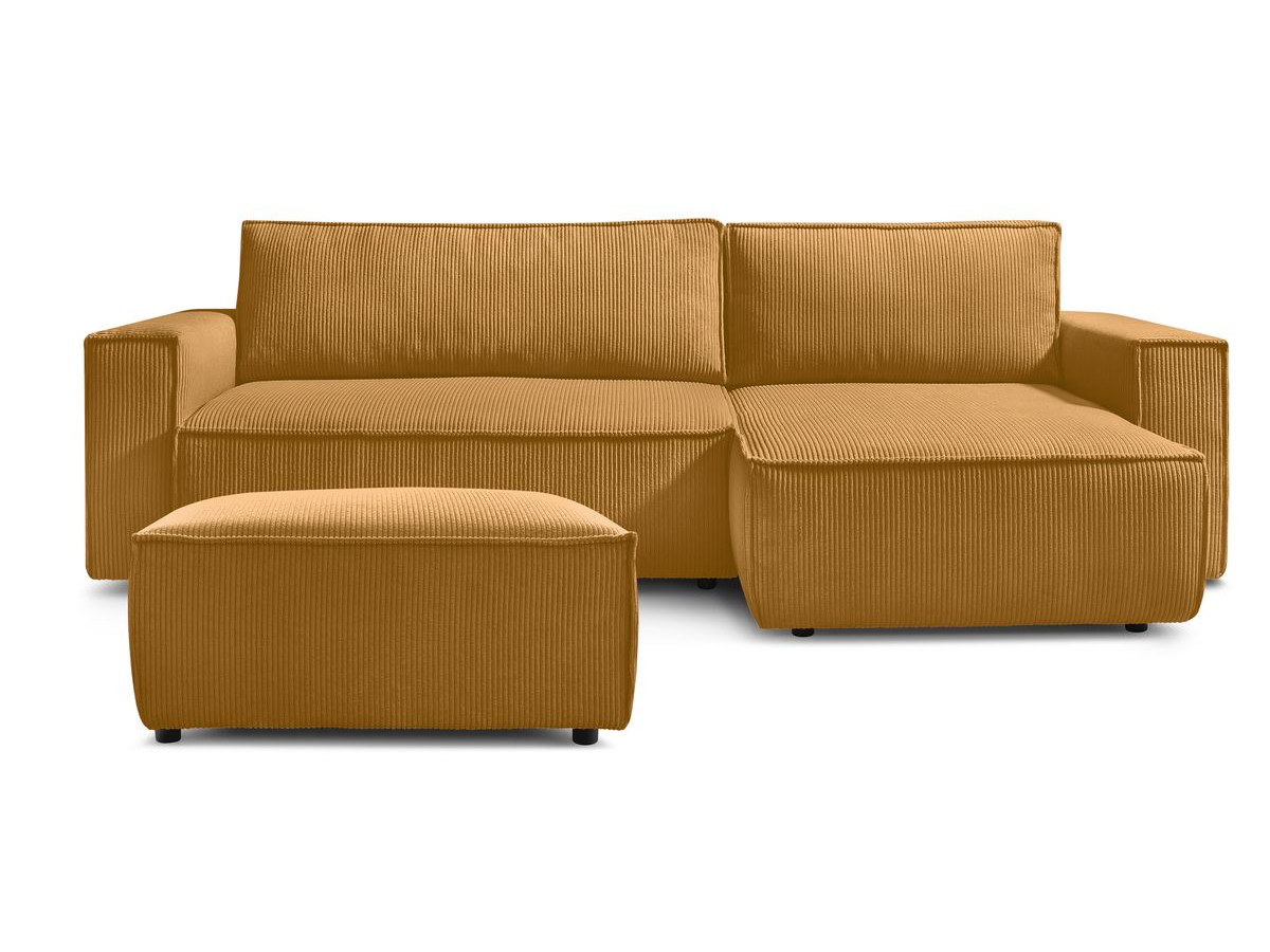 Canapé d'angle réversible convertible coffre NIHAD velours côtelé avec pouf