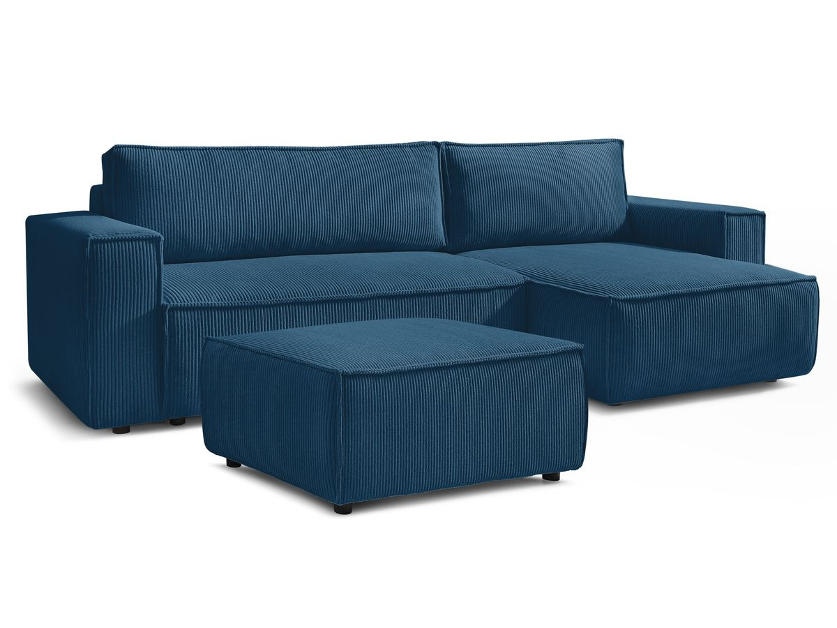 Canapé d'angle réversible convertible coffre NIHAD velours côtelé avec pouf