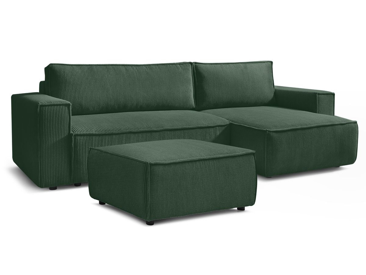Canapé d'angle réversible convertible coffre NIHAD velours côtelé avec pouf