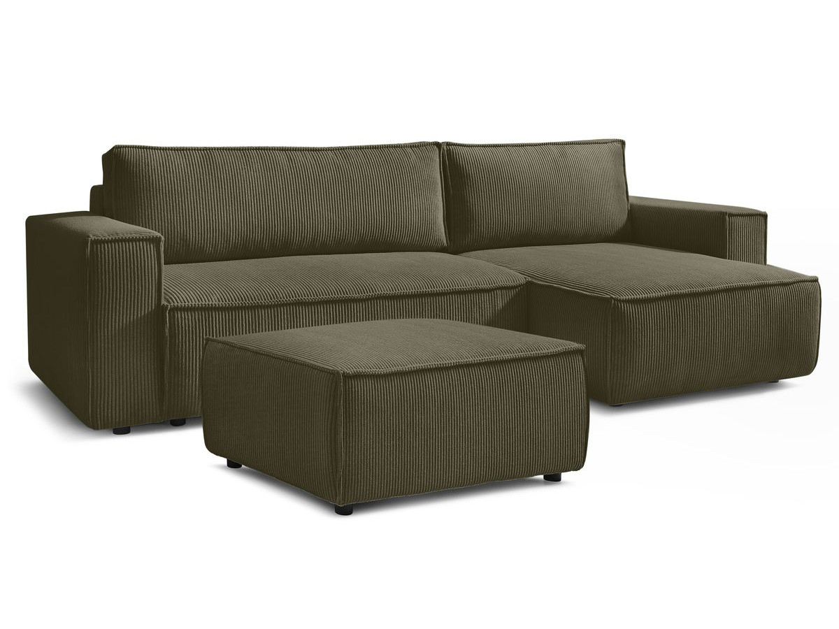 Canapé d'angle réversible convertible coffre NIHAD velours côtelé avec pouf
