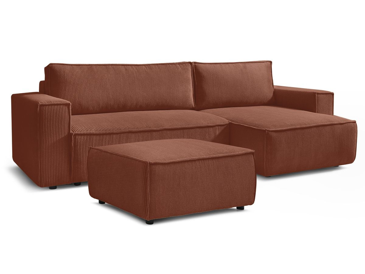 Canapé d'angle réversible convertible coffre NIHAD velours côtelé avec pouf