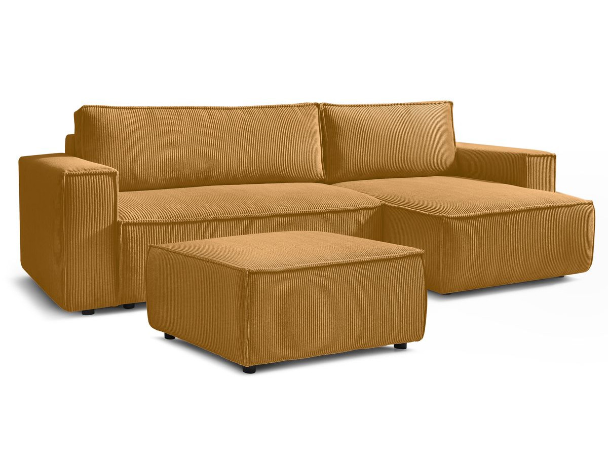 Canapé d'angle réversible convertible coffre NIHAD velours côtelé avec pouf