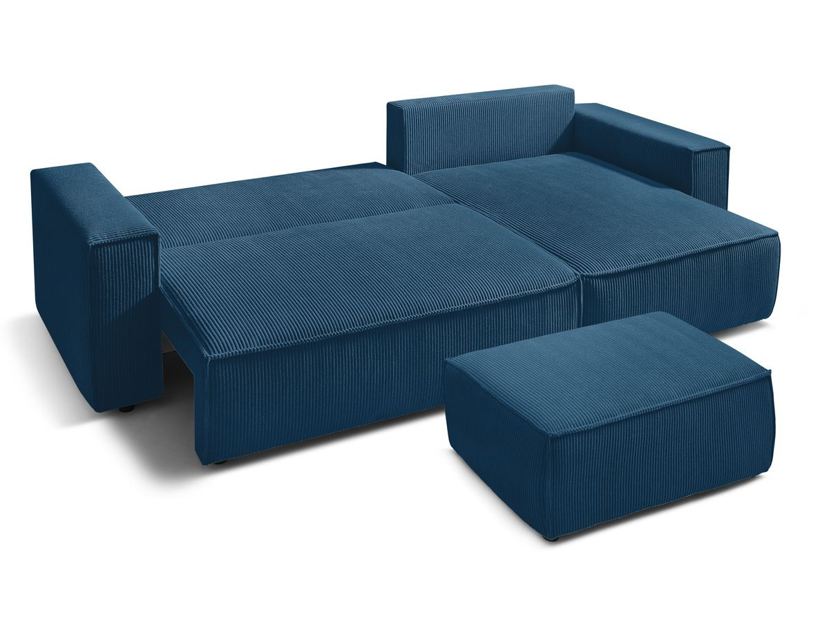Canapé d'angle réversible convertible coffre NIHAD velours côtelé avec pouf