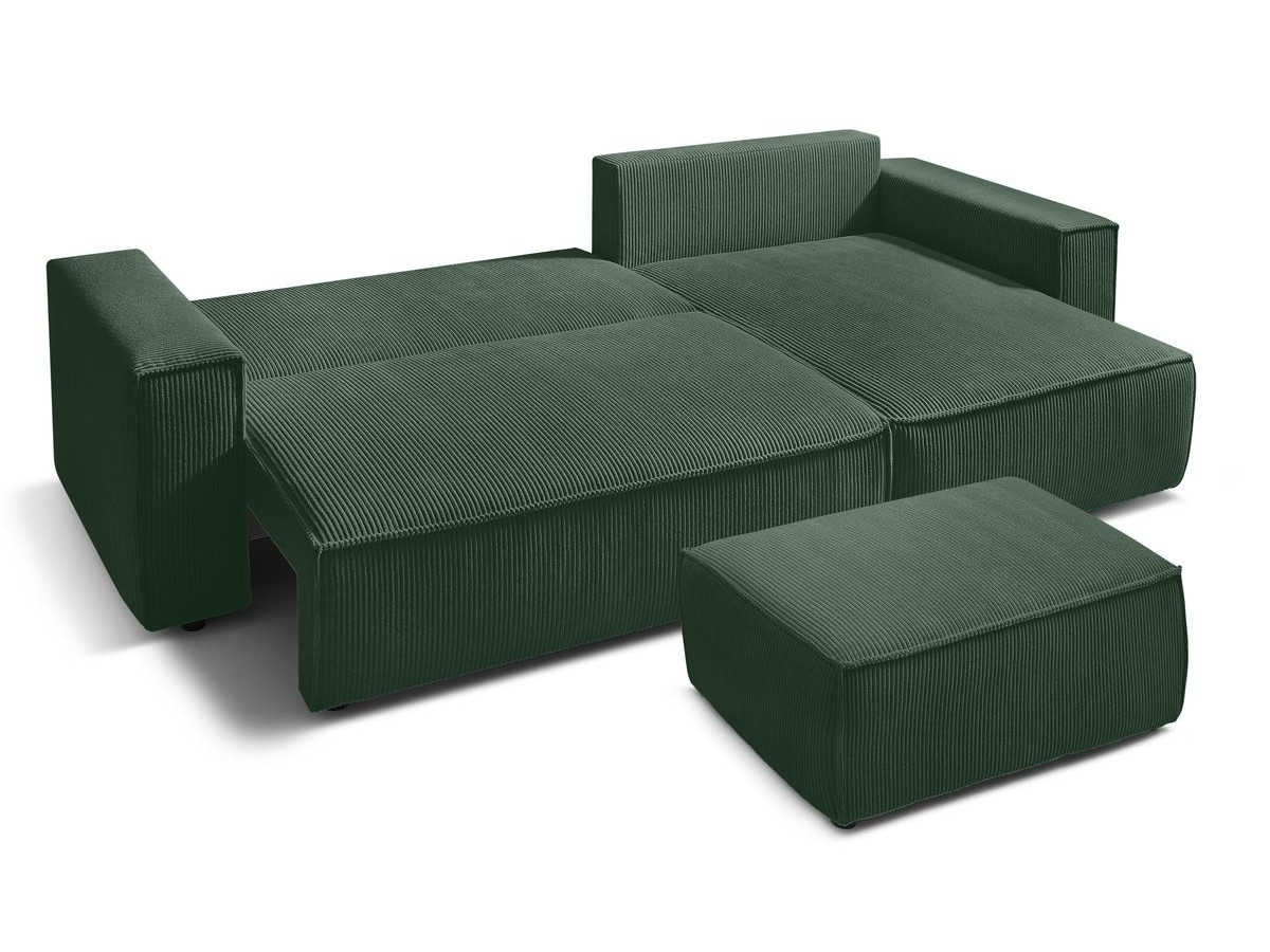 Canapé d'angle réversible convertible coffre NIHAD velours côtelé avec pouf