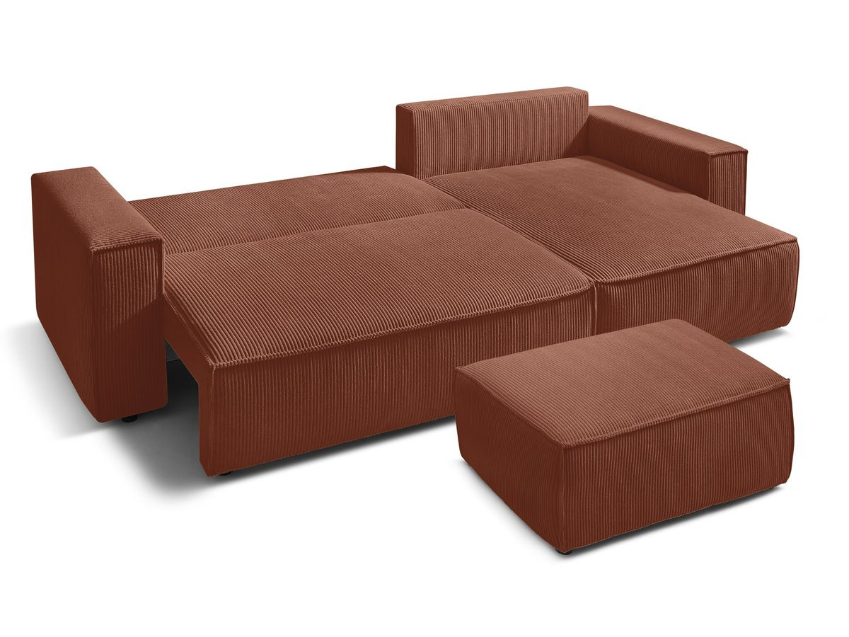 Canapé d'angle réversible convertible coffre NIHAD velours côtelé avec pouf