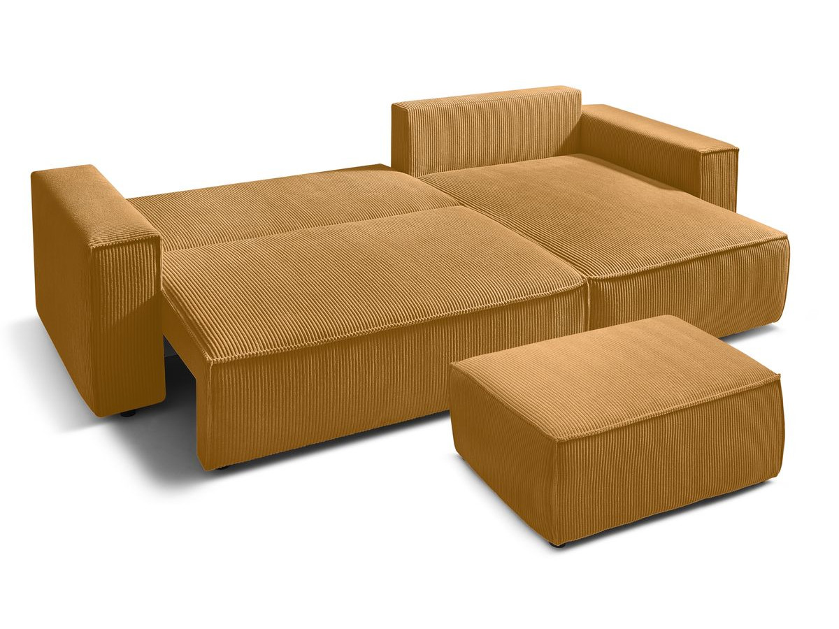 Canapé d'angle réversible convertible coffre NIHAD velours côtelé avec pouf