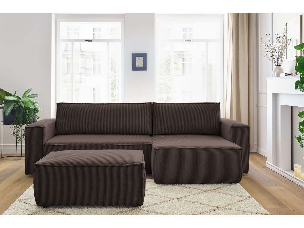 Canapé d'angle réversible convertible coffre NIHAD velours côtelé avec pouf