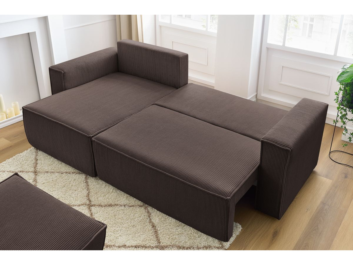 Canapé d'angle réversible convertible coffre NIHAD velours côtelé avec pouf