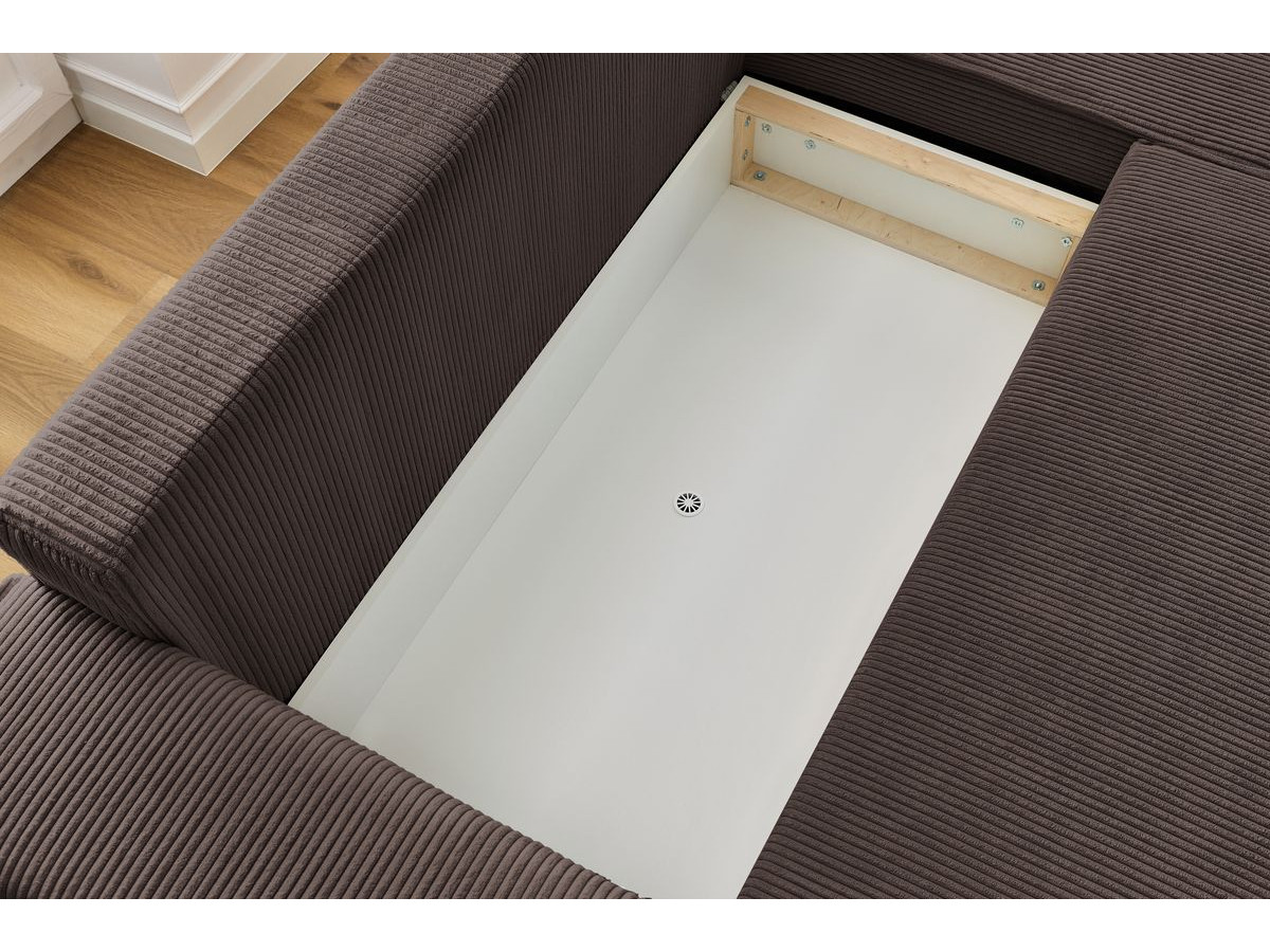 Canapé d'angle réversible convertible coffre NIHAD velours côtelé avec pouf