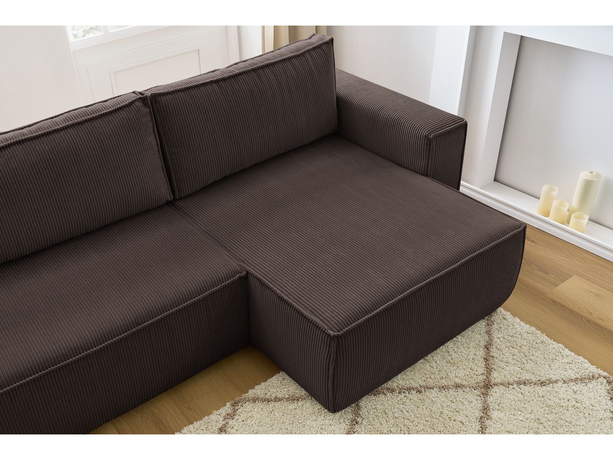 Canapé d'angle réversible convertible coffre NIHAD velours côtelé avec pouf