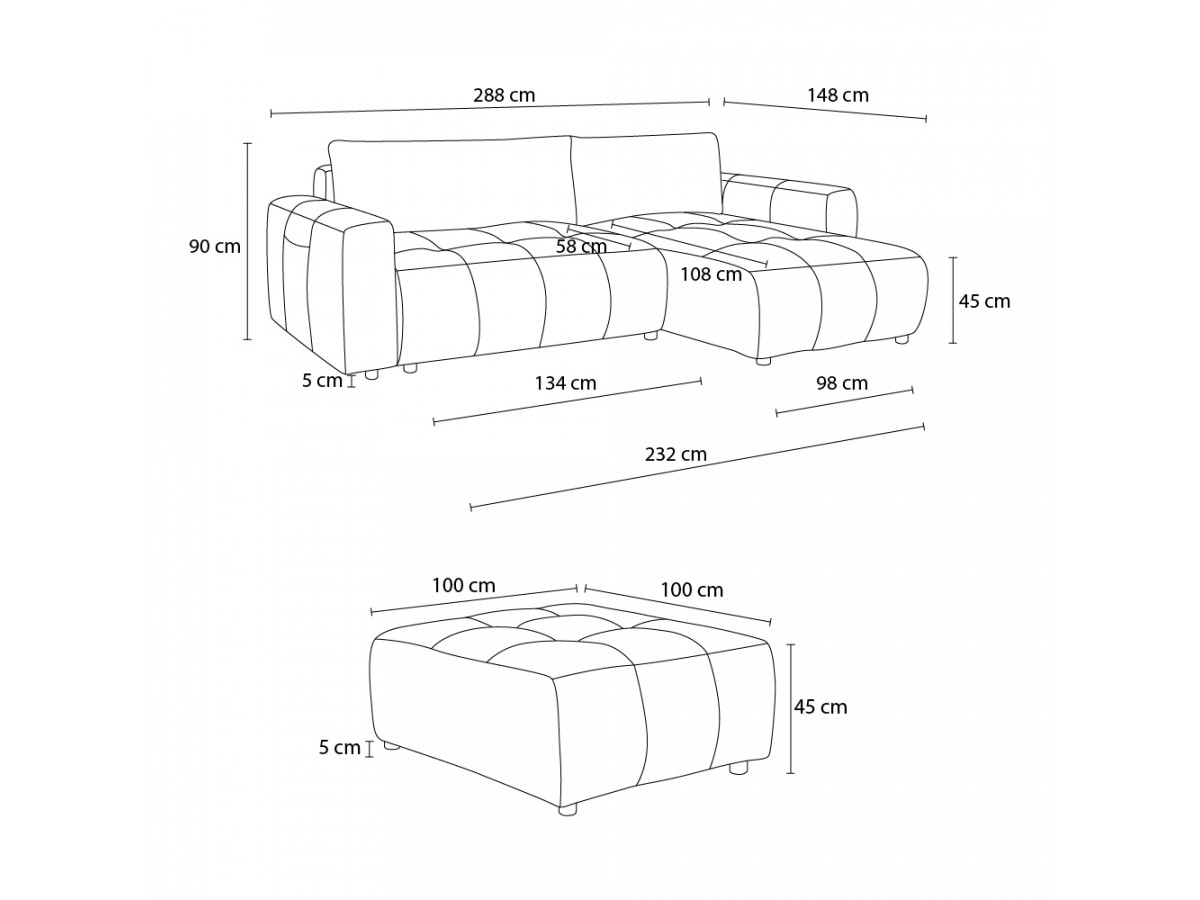 Canapé d'angle réversible convertible coffre ARSENE avec pouf