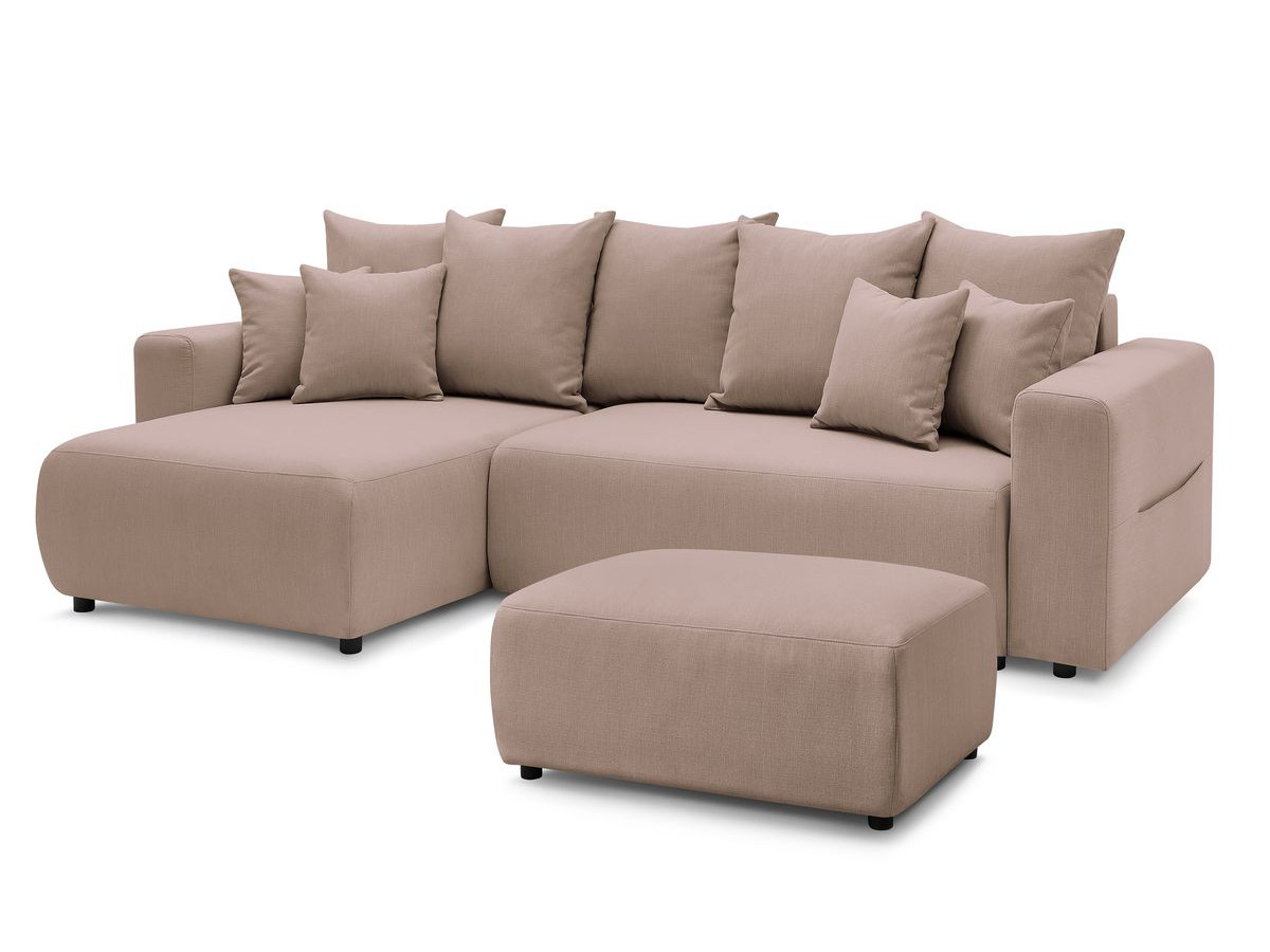 Canapé d'angle réversible convertible coffre ENVY tissu chiné avec pouf