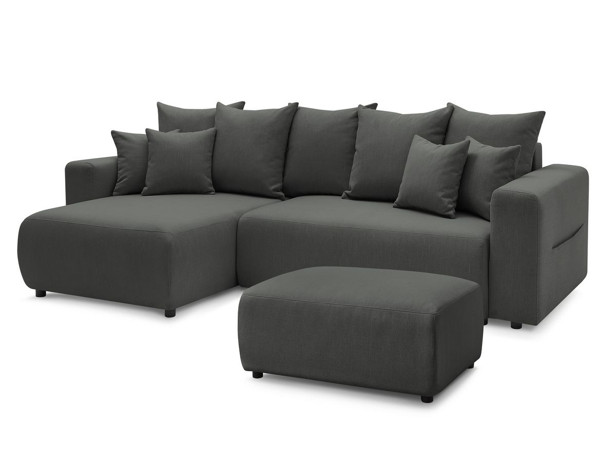 Canapé d'angle réversible convertible coffre ENVY tissu chiné avec pouf