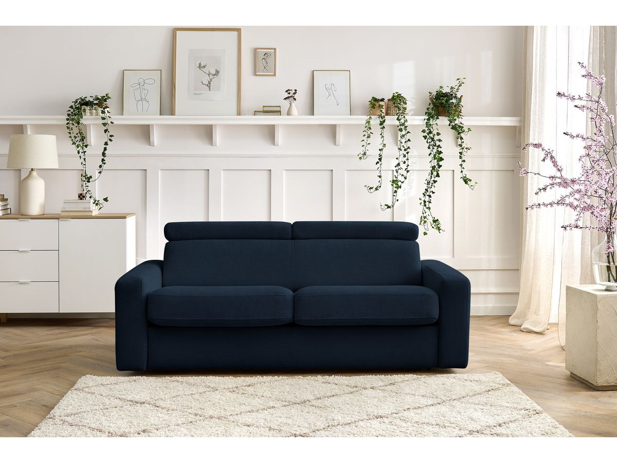 Canapé droit convertible MONACO ouverture express tissu lisse