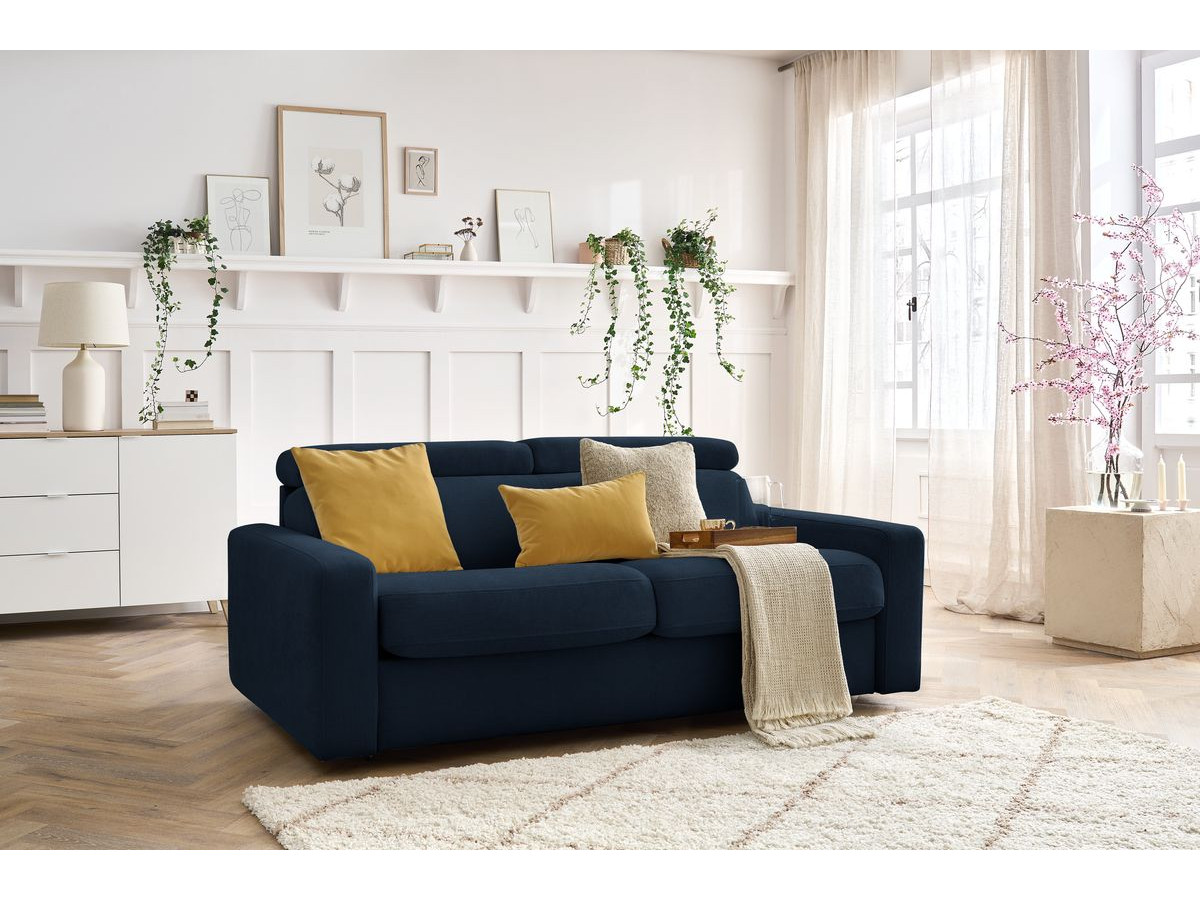 Canapé droit convertible MONACO ouverture express tissu lisse