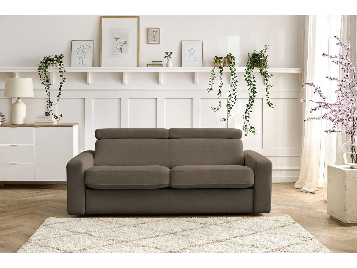 Canapé droit convertible MONACO ouverture express tissu lisse