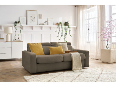 Canapé droit convertible MONACO ouverture express tissu lisse
