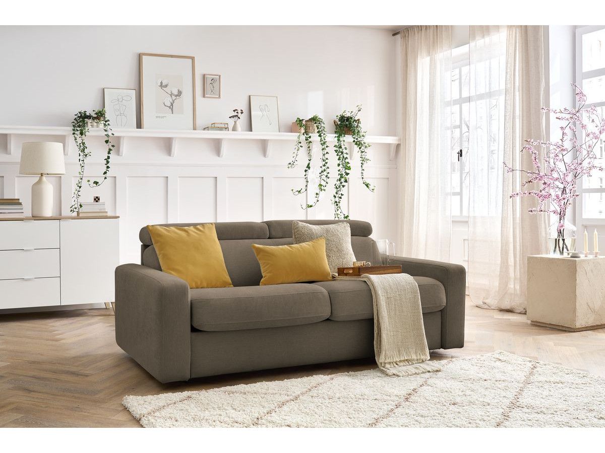 Canapé droit convertible MONACO ouverture express tissu lisse