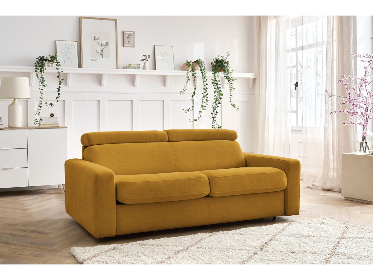 Canapé droit convertible MONACO lisse jaune — vue 5