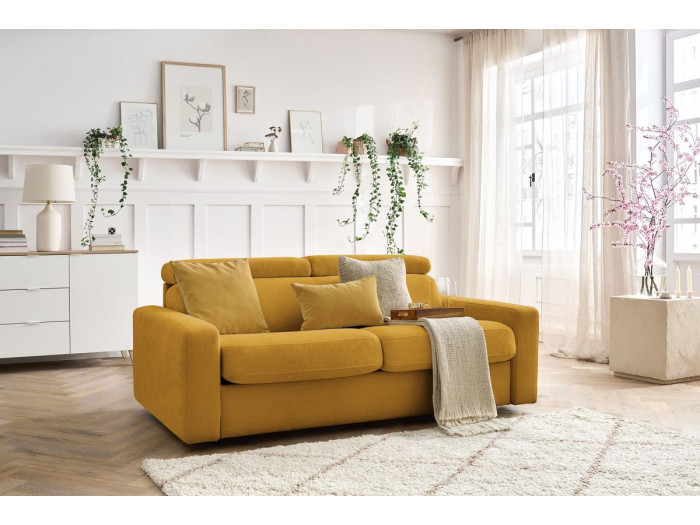 Canapé droit convertible MONACO ouverture express tissu lisse