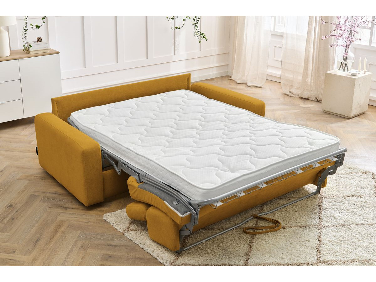 Canapé droit convertible MONACO ouverture express tissu lisse