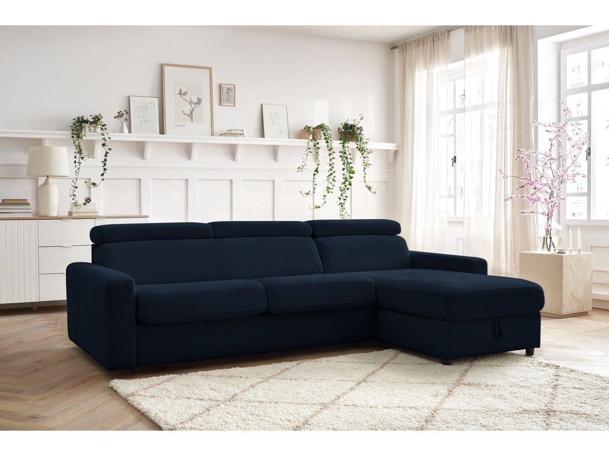 Canapé d'angle réversible convertible coffre MONACO tissu lisse