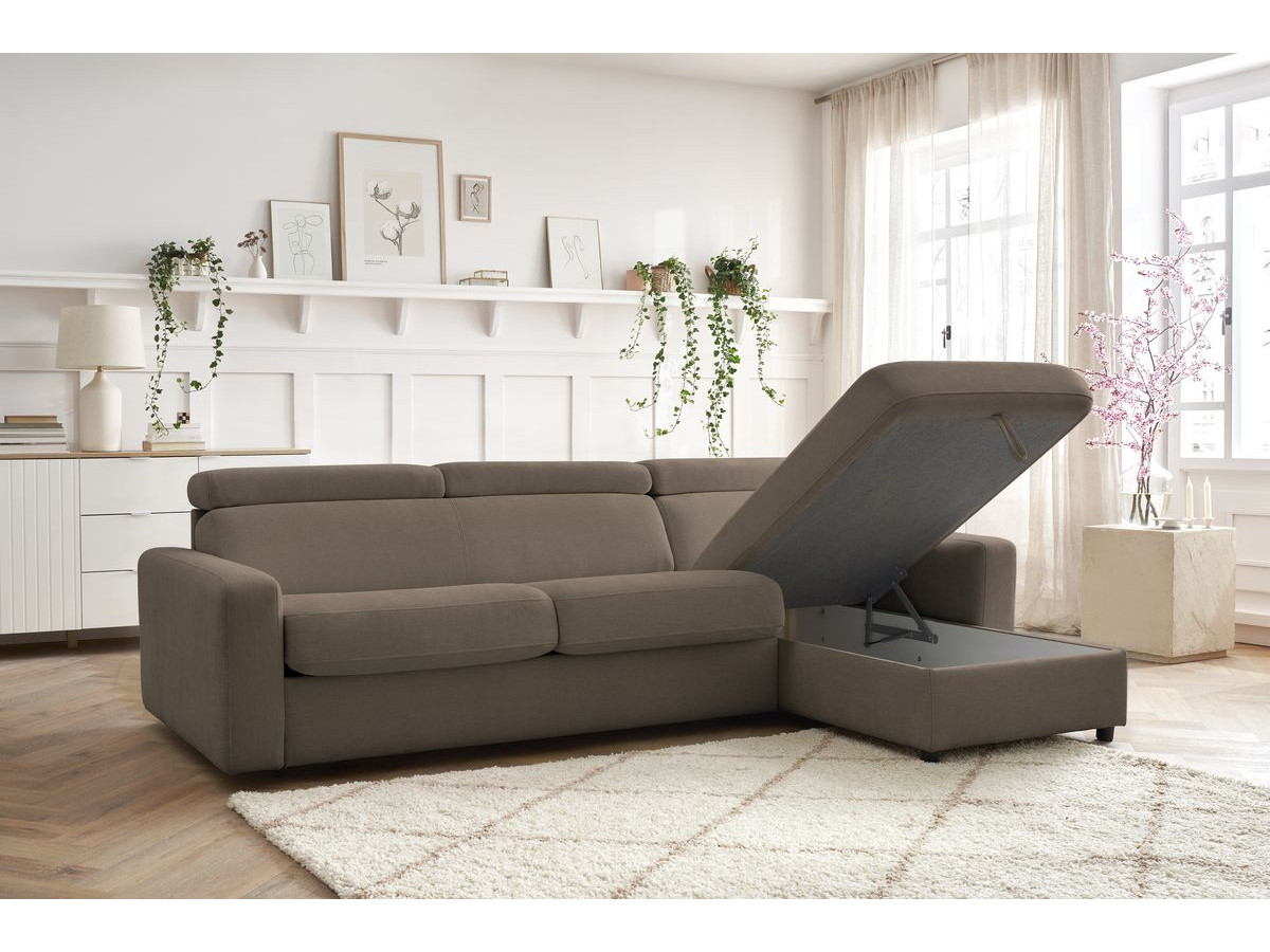 Canapé d'angle réversible convertible coffre MONACO tissu lisse