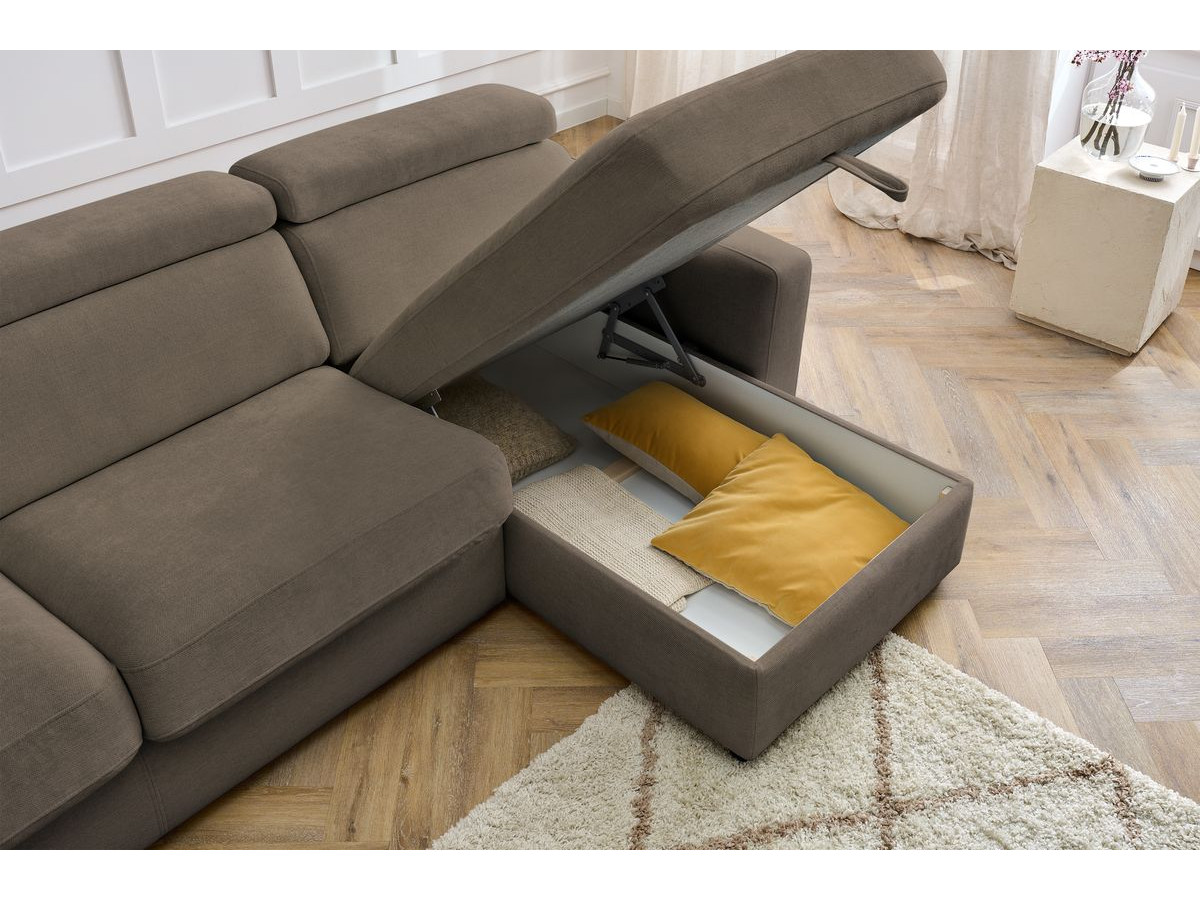 Canapé d'angle réversible convertible coffre MONACO tissu lisse