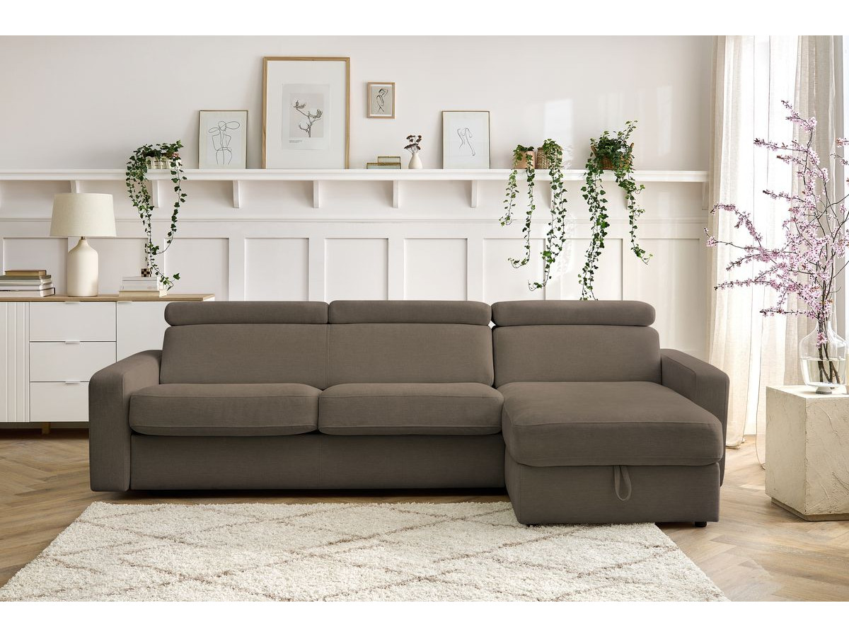 Canapé d'angle réversible convertible coffre MONACO tissu lisse