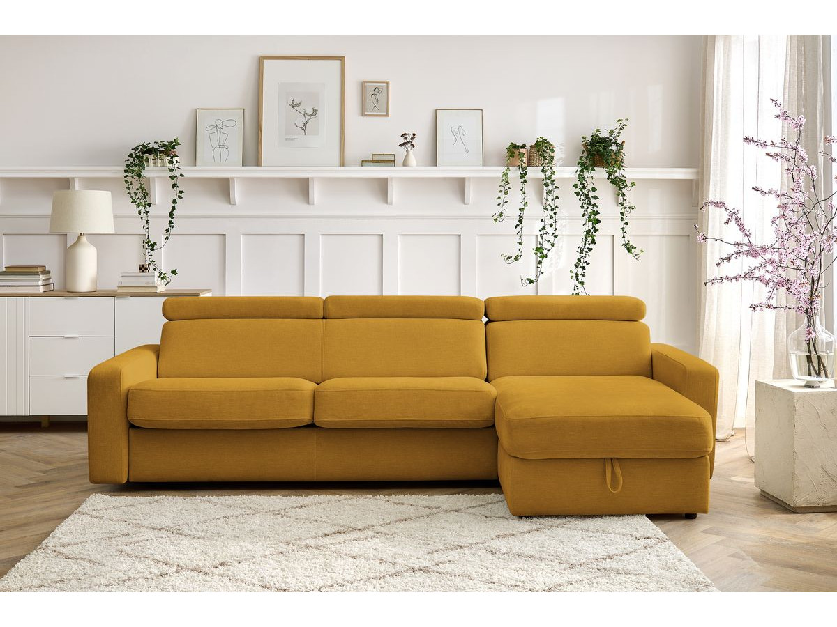 Canapé d'angle réversible convertible coffre MONACO tissu lisse
