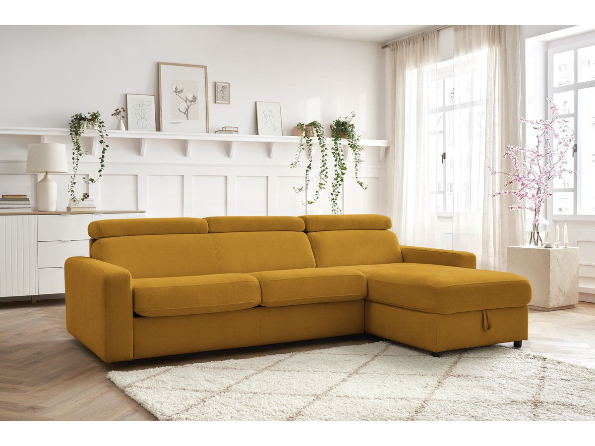 Canapé d'angle réversible convertible coffre MONACO lisse jaune — vue 5