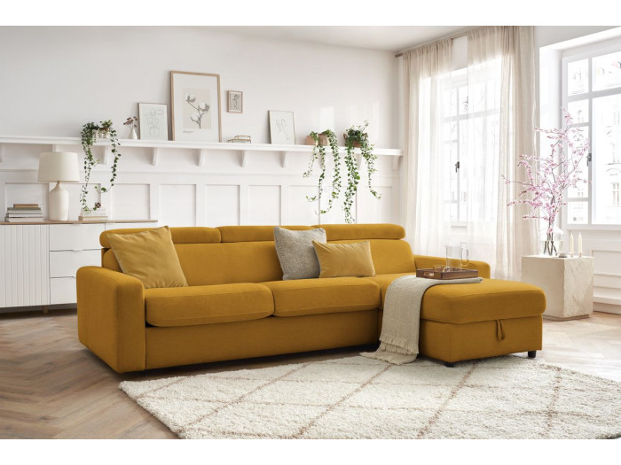 Canapé d'angle réversible convertible coffre MONACO tissu lisse