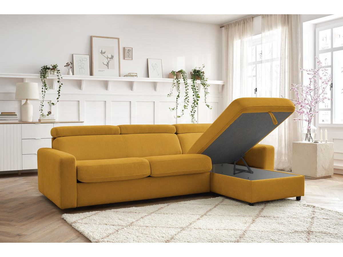 Canapé d'angle réversible convertible coffre MONACO tissu lisse