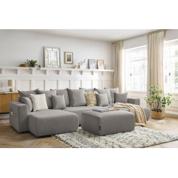 Panoramiczna sofa rozkładana ENVY w cętkowanej tkaninie z podnóżkiem