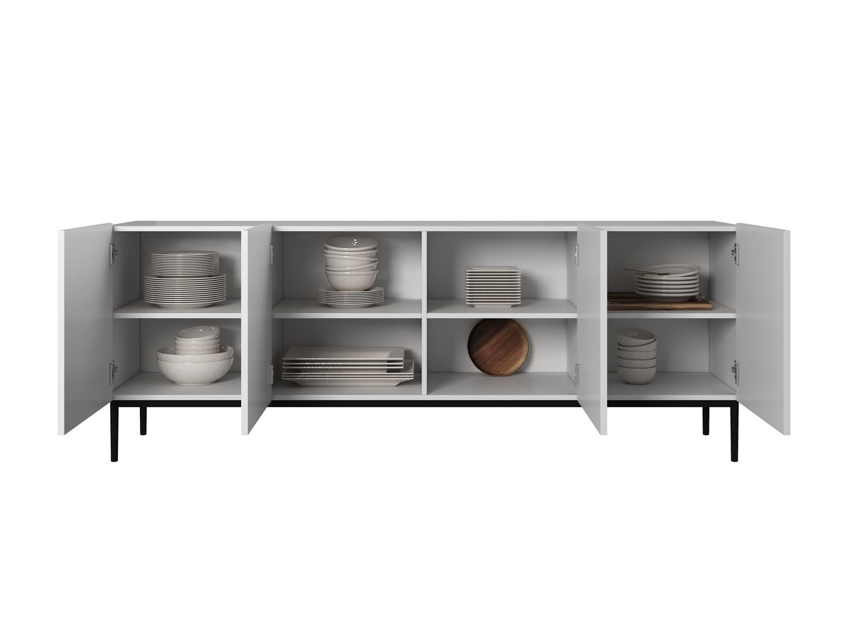 Ensemble KASHA avec Meuble TV 200 cm avec niche + Buffet 4 portes 200 cm pieds noirs blanc — vue 6