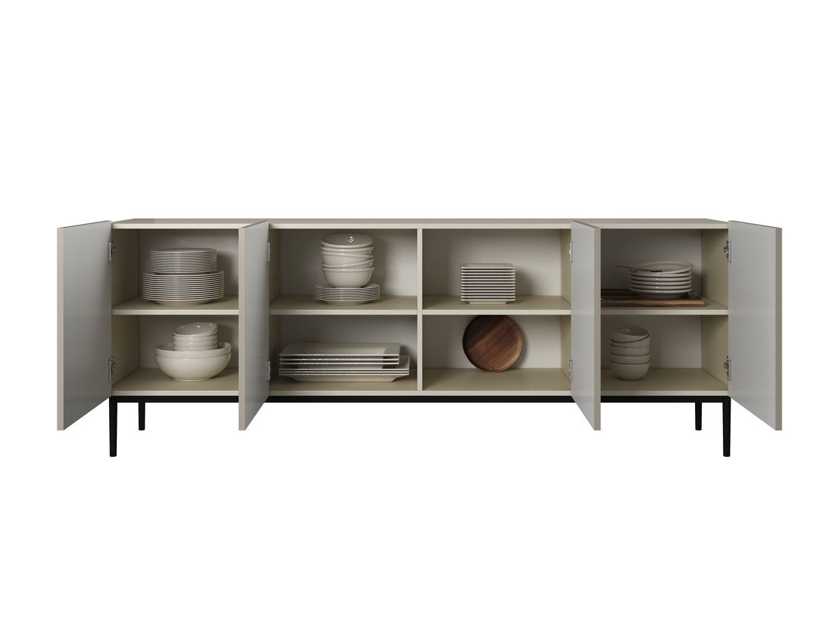 Ensemble KASHA avec Meuble TV 200 cm + Buffet 4 portes 200 cm + Buffet haut 2 portes 100 cm pieds noirs