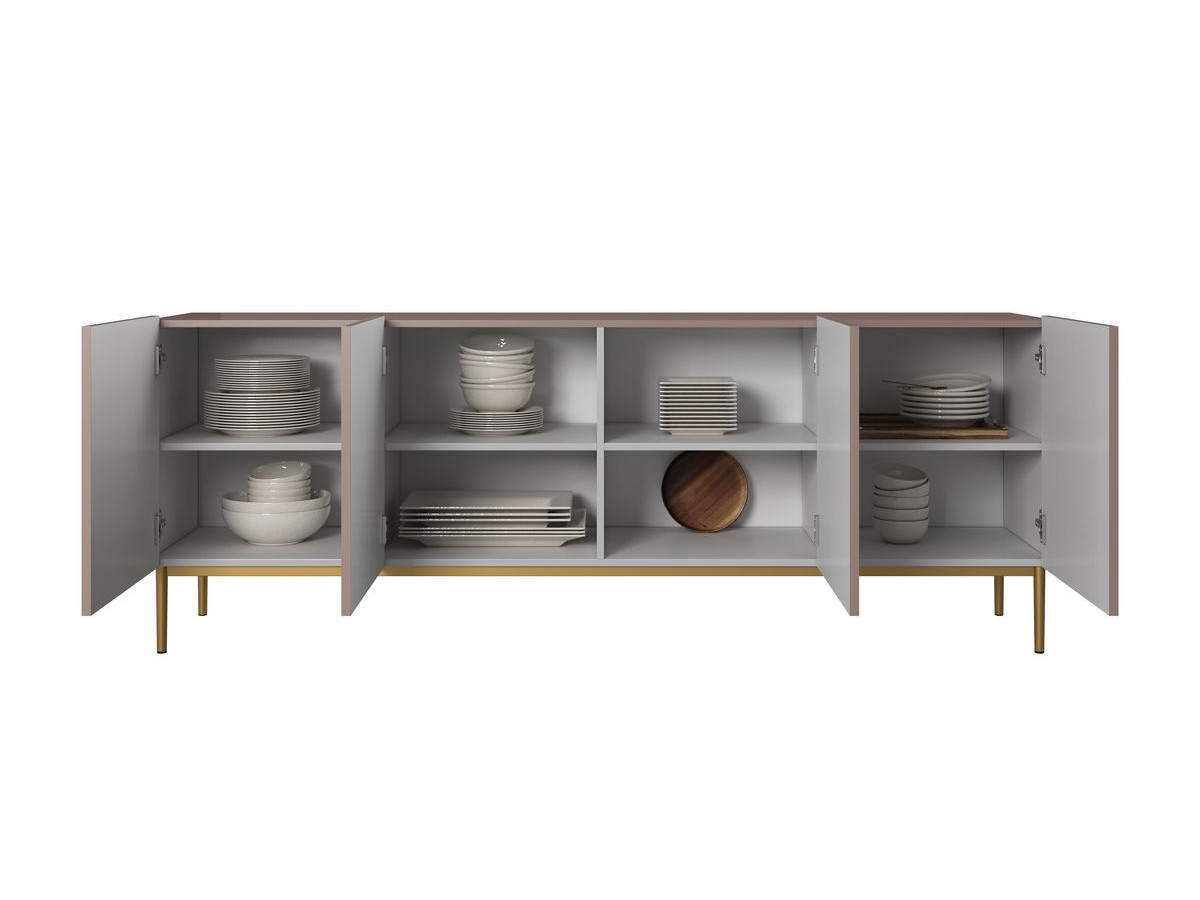 KASHA set met 200 cm tv-meubel + 200 cm 4-deurs dressoir + 100 cm 2-deurs hoog dressoir met gouden poten