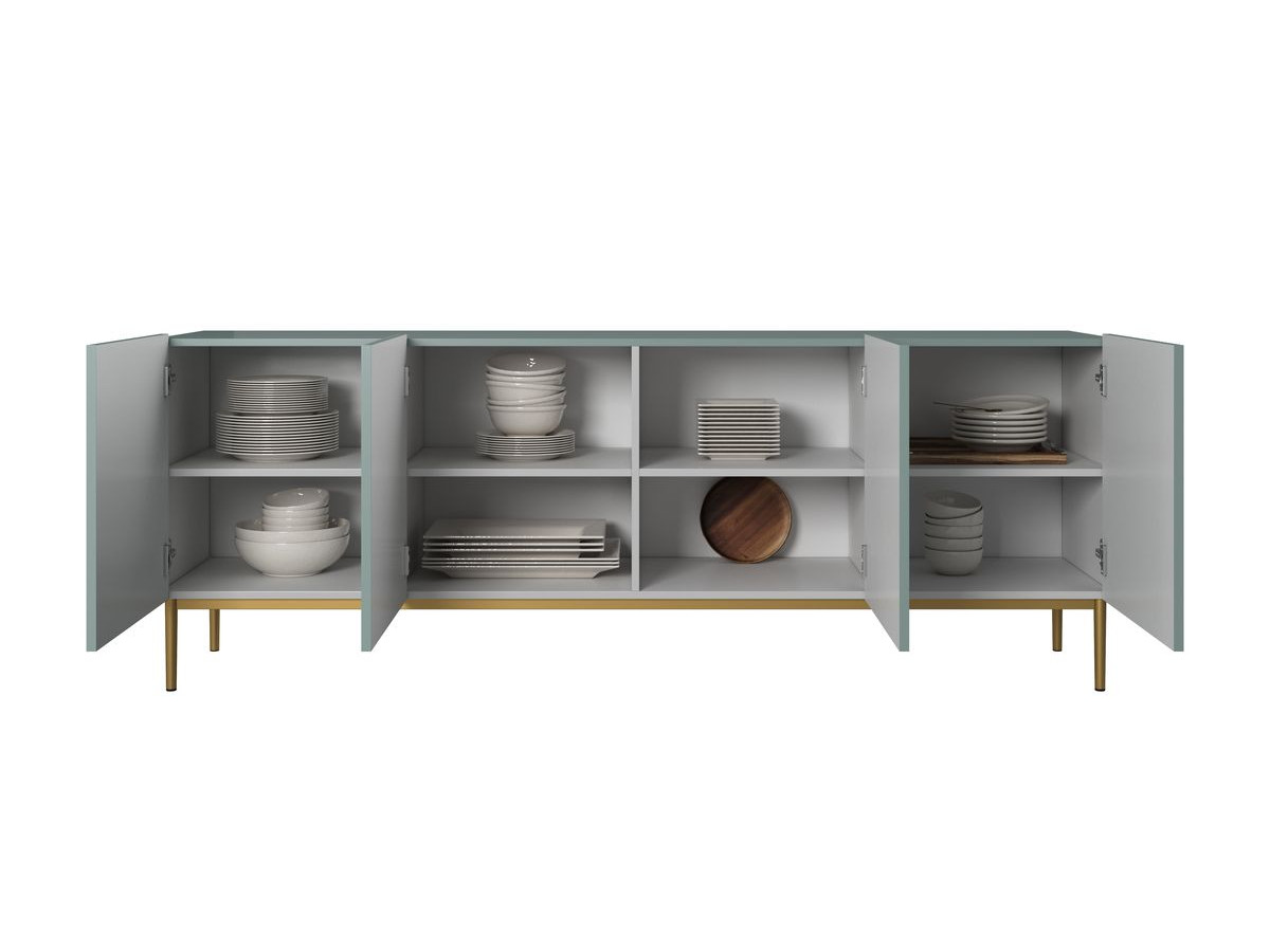 KASHA set met 200 cm tv-meubel + 200 cm 4-deurs dressoir + 100 cm 2-deurs hoog dressoir met gouden poten