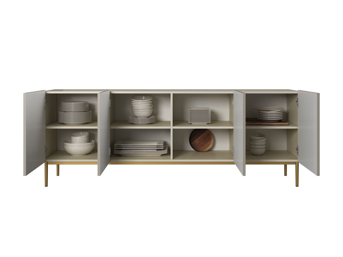 KASHA set met 200 cm tv-meubel + 200 cm 4-deurs dressoir + 100 cm 2-deurs hoog dressoir met gouden poten