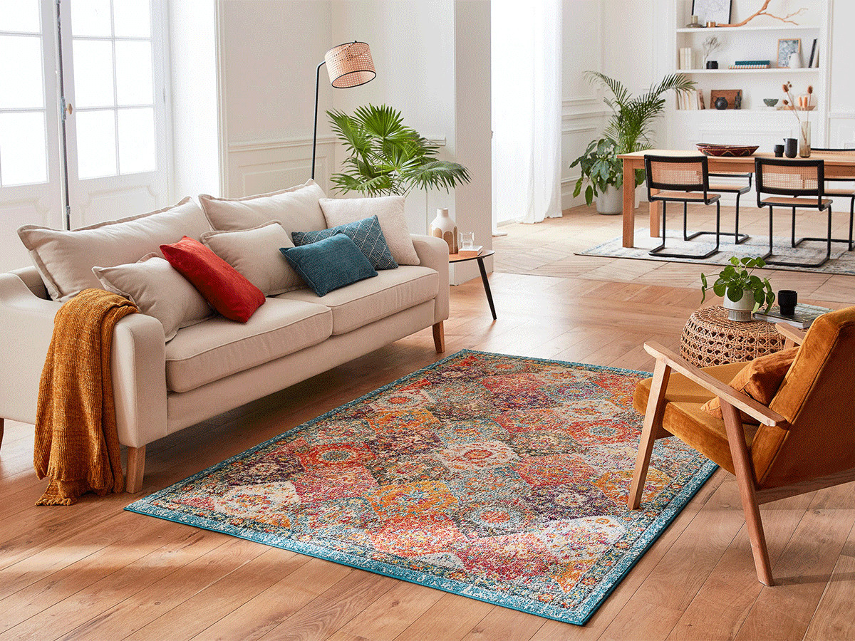 Tapis poils ras MIRA motif vintage