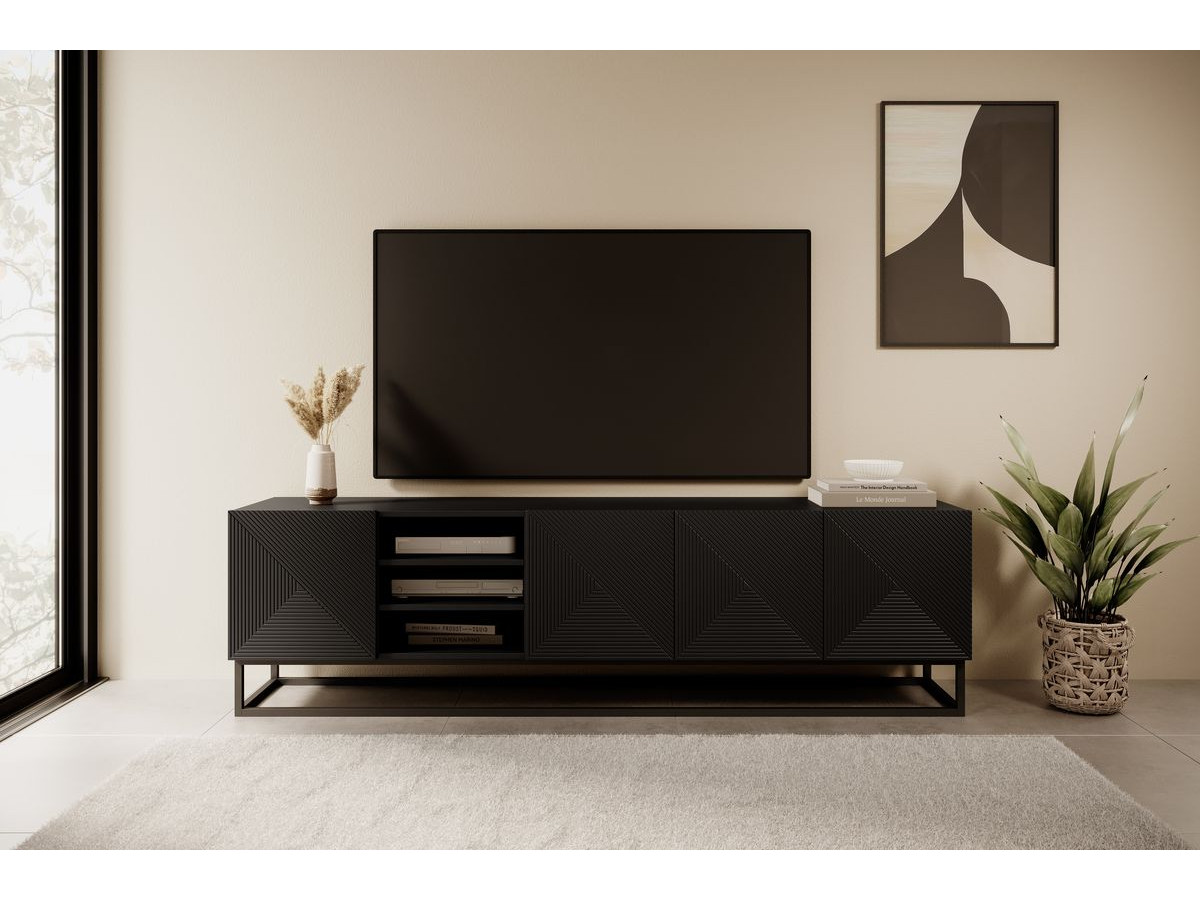 Meuble TV avec niche 200 cm ELIA pieds en métal