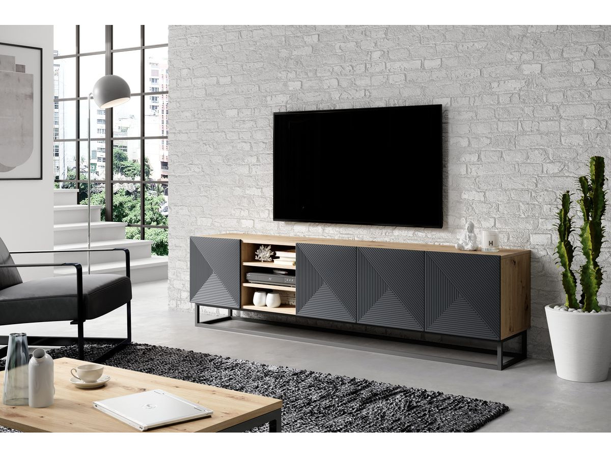 ALICE set met tv-meubel met nis van 200 cm + 4-deurs dressoir van 200 cm met metalen poten