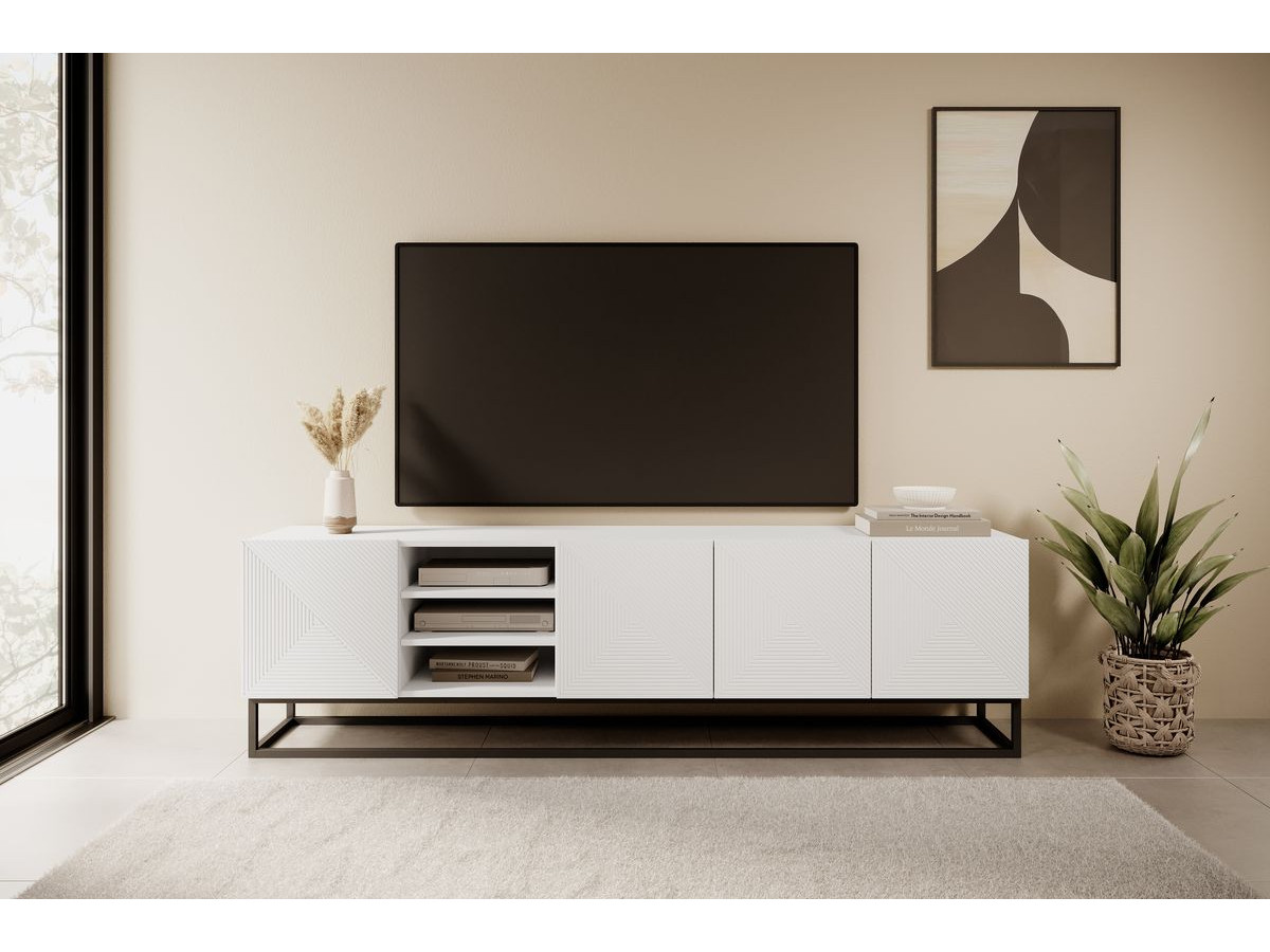 Ensemble ALICE avec Meuble TV avec niche 200 cm + Buffet 4 portes 200 cm pieds métal
