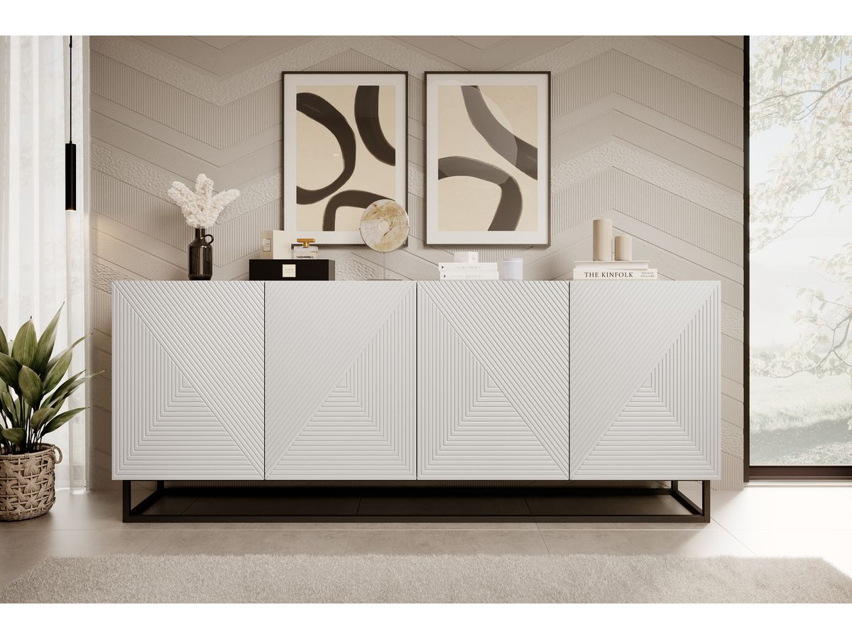 Ensemble ALICE avec Meuble TV avec niche 200 cm + Buffet 4 portes 200 cm pieds métal blanc — vue 6