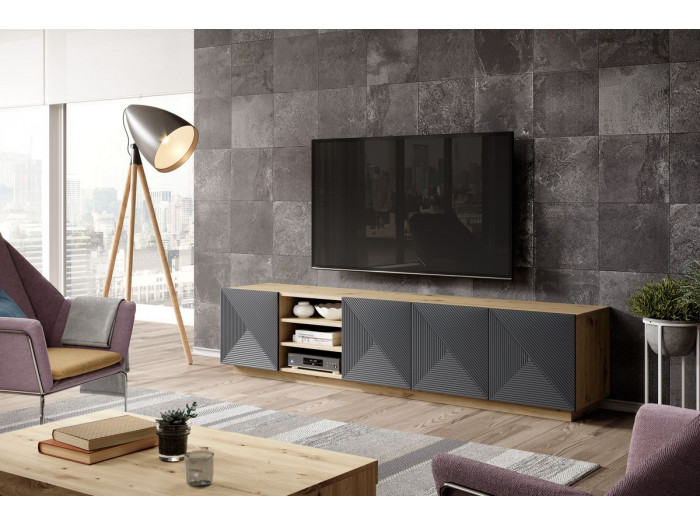 Ensemble ALICE Meuble TV avec niche 200 cm + Buffet 4 portes 200 cm