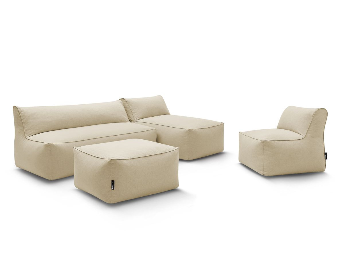Canapé de jardin modulable RIVIERA avec 1 chauffeuse 1 place, 1 chauffeuse 2 places, 1 méridienne et 1 pouf
